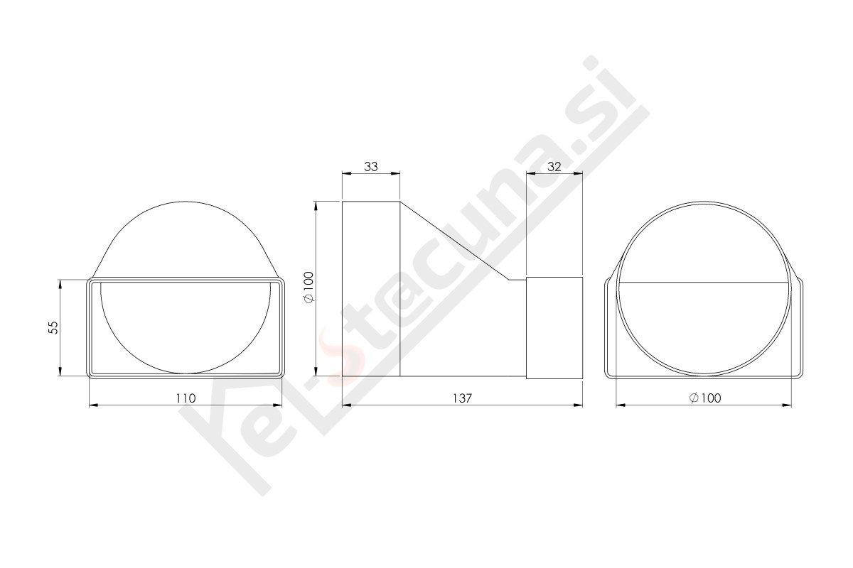 EUROPLAST KSD PVC adapter kratki kvadraten/okrogli - Image 2