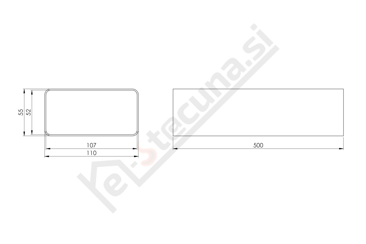 PVC pravokotna cev, dolžine 0.5m - Image 2