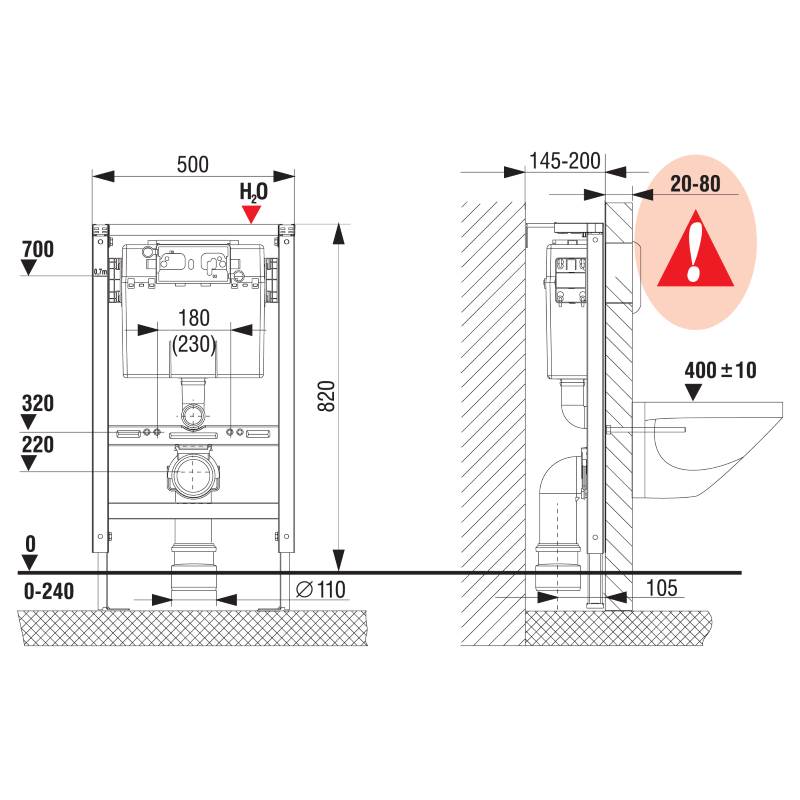 LIV-FIX suhomontažni element s splakovalnikom 6012 za visečo WC školjko, top/front, H=82cm, W=50cm - Image 2