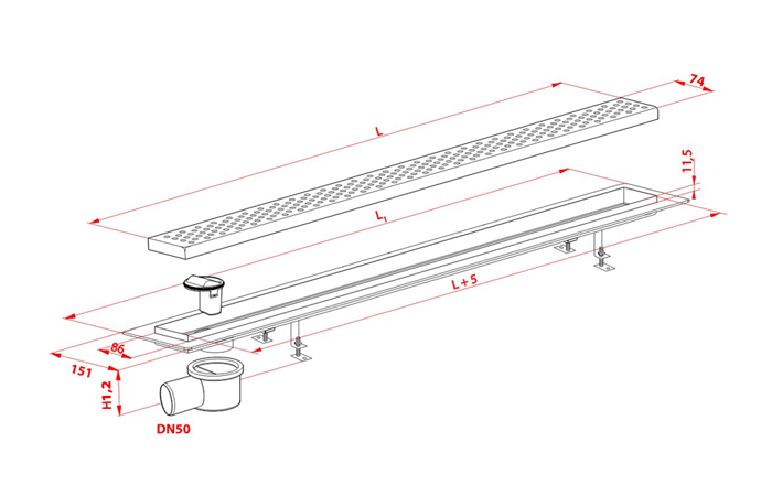 odtočna tuš kanaleta klasik v prostoru 600 - Image 3