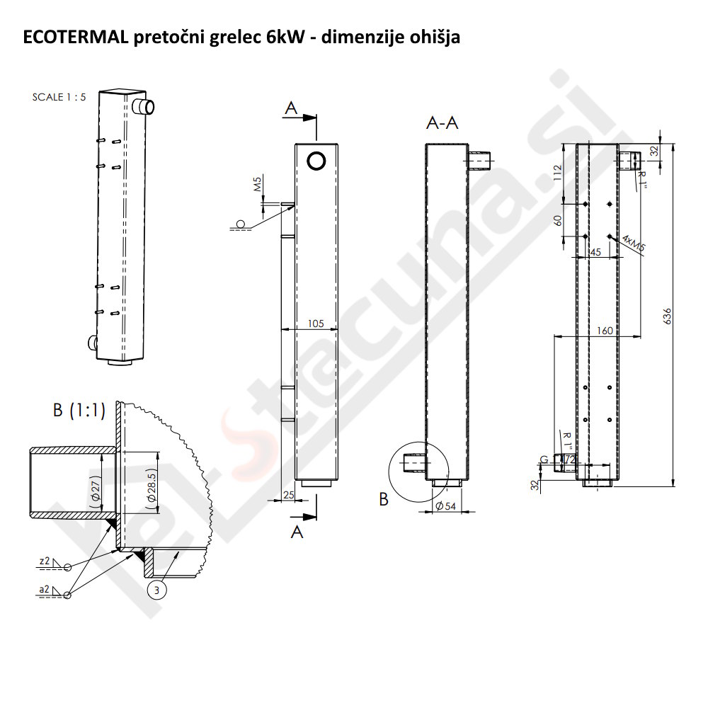 pretočni grelec 6kW dimenzije ohišja