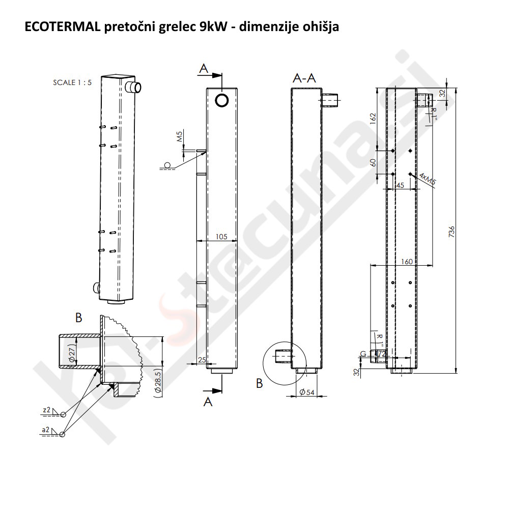 pretočni grelec 9kW dimenzije ohišja