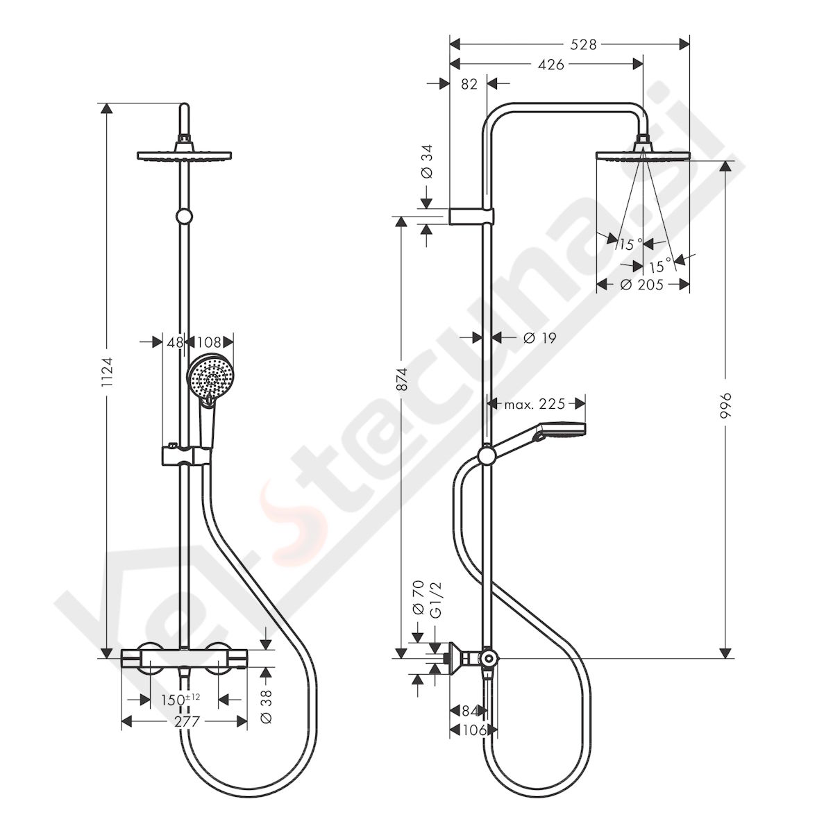 HANSGROHE Vernis Blent tuš set s termostatsko armatura za pršno kad z nadglavno prho - slika 2