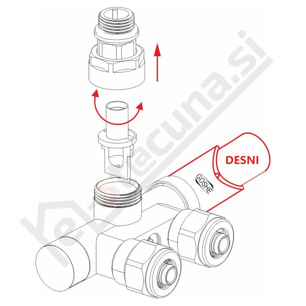 GOSHE radiatorski ventil kotni, kopalniški, desni - slika 3