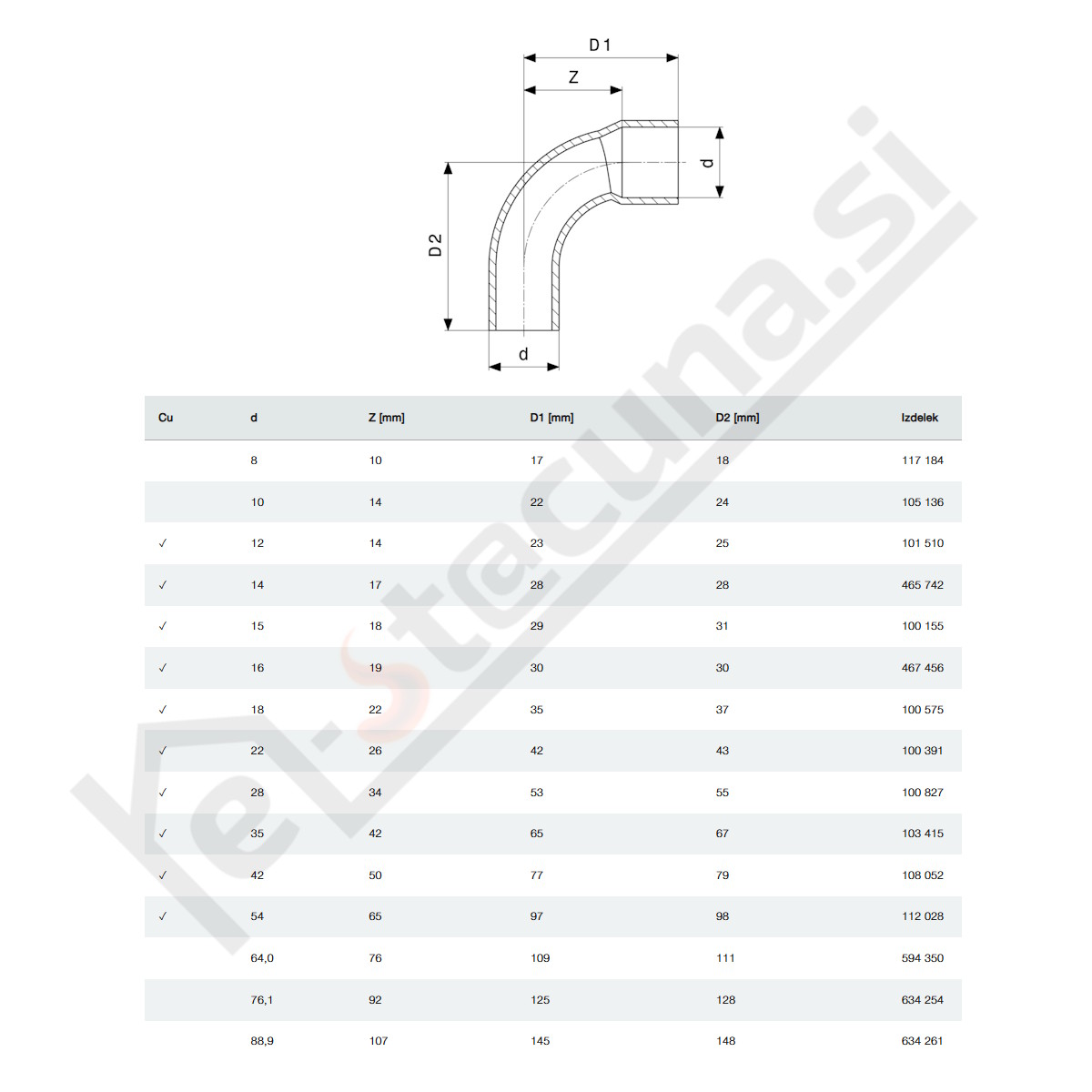 Bakreno koleno enojno 90° - slika 2